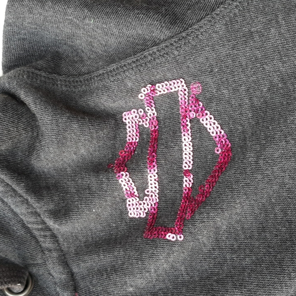 Harley Davidson Size XS Breast Cancer Awareness Grey Pink Sequin Hoodie - Picture 11 of 17